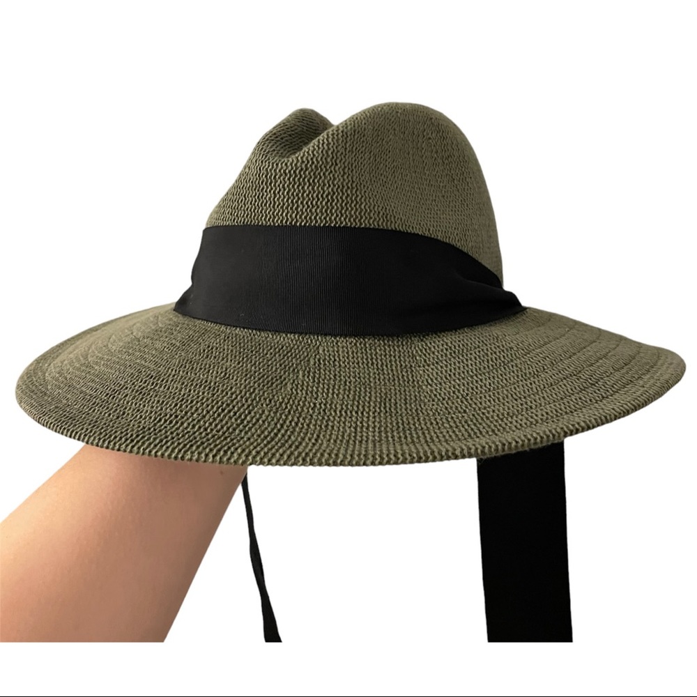 Wide Brim Olive Straw Hat with Black Band - Women's Sun Hat